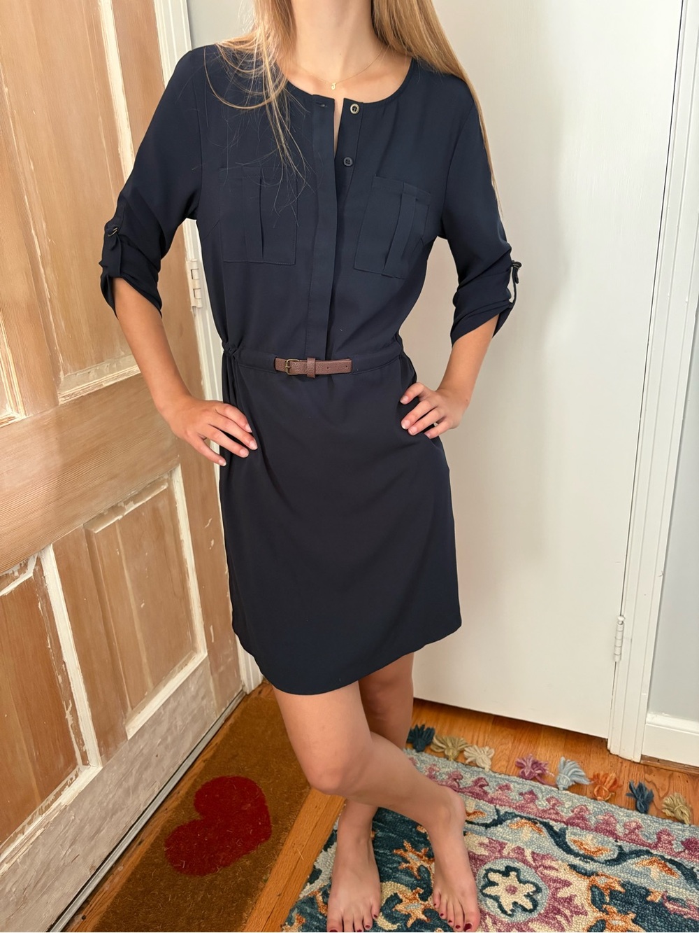 Skies Are Blue Navy Belted Shirt Dress